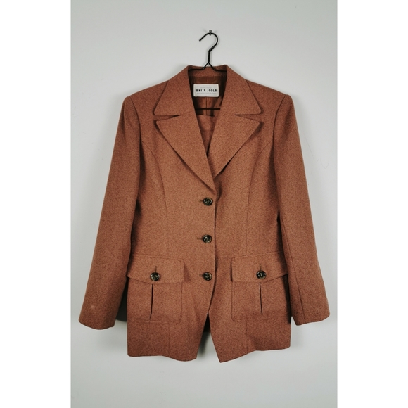 White Joola Jackets & Blazers - Vintage Rust Tweed White Joola Blazer & Skirt Set
